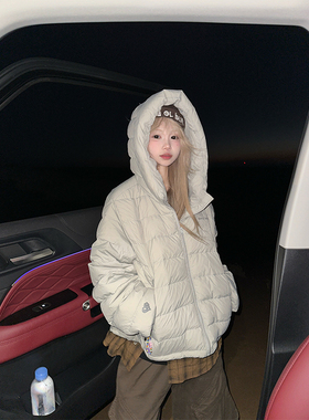 JMJ 美式复古条纹连帽羽绒服男女冬季防寒保暖外穿面包服外套