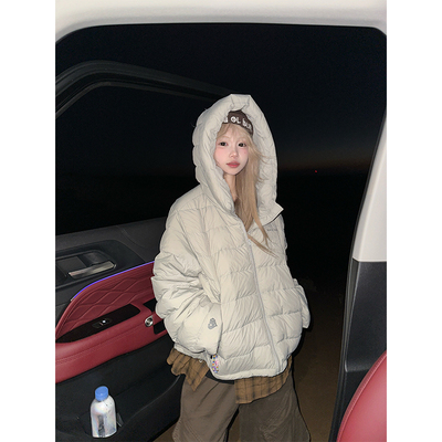 JMJ 美式复古条纹连帽羽绒服男女冬季防寒保暖外穿面包服外套