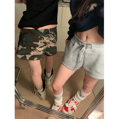 JMJ 2025春夏季美式字母印花运动修身短裤女薄款休闲直筒三分裤