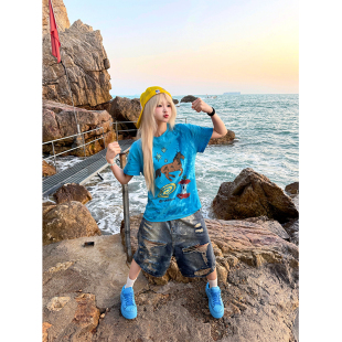 T恤男女夏季 小马趣味印花短袖 宽松休闲显瘦圆领百搭上衣 美式 JMJ