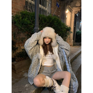 小碎花连帽加绒加厚卫衣女保暖帽衫 复古冬季 秋冬外套 2024美式 JMJ