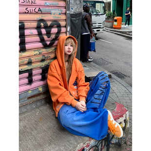 外套 设计感烫钻字母连帽加绒卫衣男女春秋宽松百搭帽衫 JMJ 美式