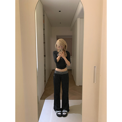 JMJ 美式设计感波点满印束腰直筒休闲裤男女简约百搭休闲ins长裤