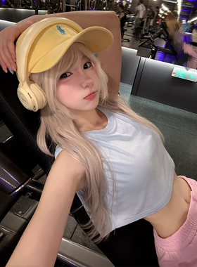 JMJ 夏季美式纯色无袖短款露脐背心T恤女辣妹显瘦百搭运动上衣