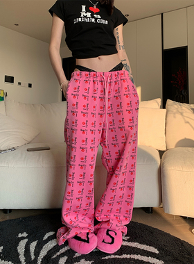 JMJ 2025春季新款美式趣味狗爪满印休闲裤男女宽松直筒休闲阔腿裤