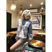 JMJ 复古字母刺绣水洗做旧牛仔外套男女宽松休闲时髦正肩夹克 美式