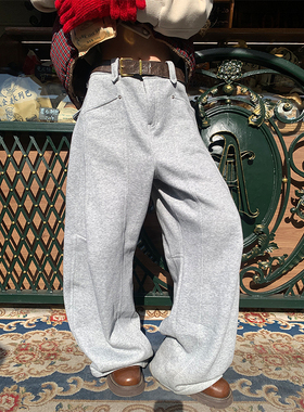 JMJ 美式简约基础款阔腿加厚保暖休闲裤男女宽松百搭运动拖地长裤