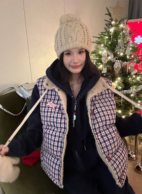 JMJ 2024冬季美式羊羔毛两面穿无袖棉马甲男女慵懒保暖叠穿棉外套