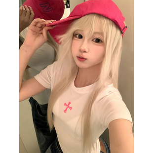 短袖 JMJ 翅膀印花修身 基础款 T恤女辣妹简约显瘦百搭打底上衣 美式