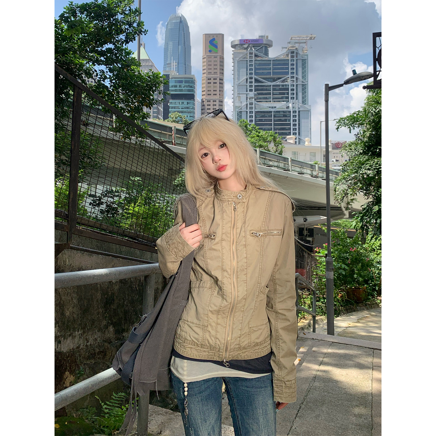 JMJ 美式设计感解构正肩工装夹克男女春秋宽松百搭痞帅潮流外套