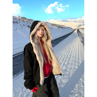 宽松休闲百搭保暖外套 复古座山雕连帽夹克棉衣男女冬季 JMJ 美式