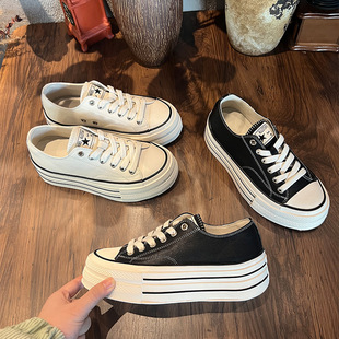 乌拉草猪皮鞋垫头层牛皮小白鞋2026春季新款厚底增高休闲百搭女鞋