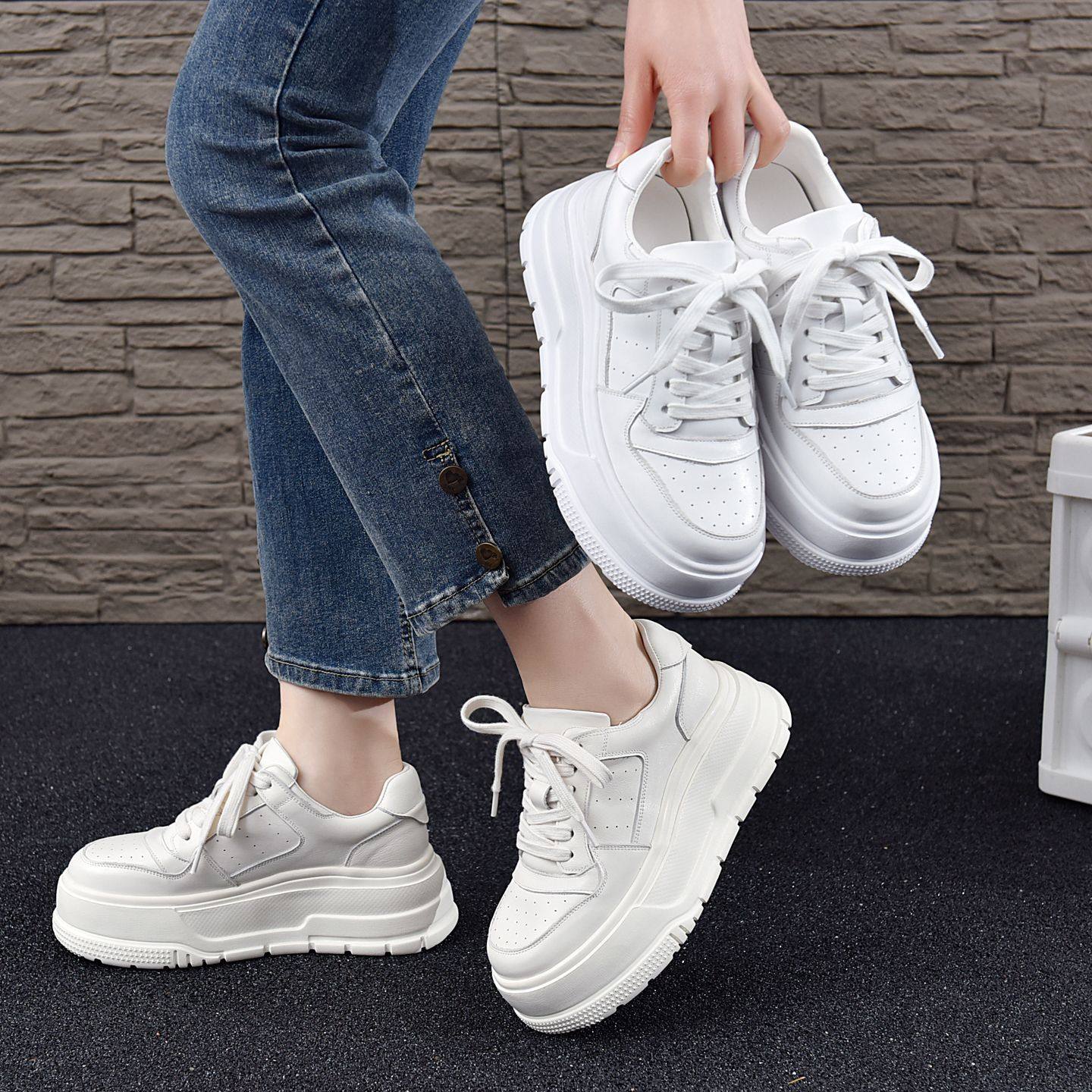 头层牛皮小白鞋女2026新款时尚百搭小个子增高透气休闲运动板鞋潮,女鞋,时尚休闲鞋,淘宝优惠券,粉丝福利购,淘宝优惠卷