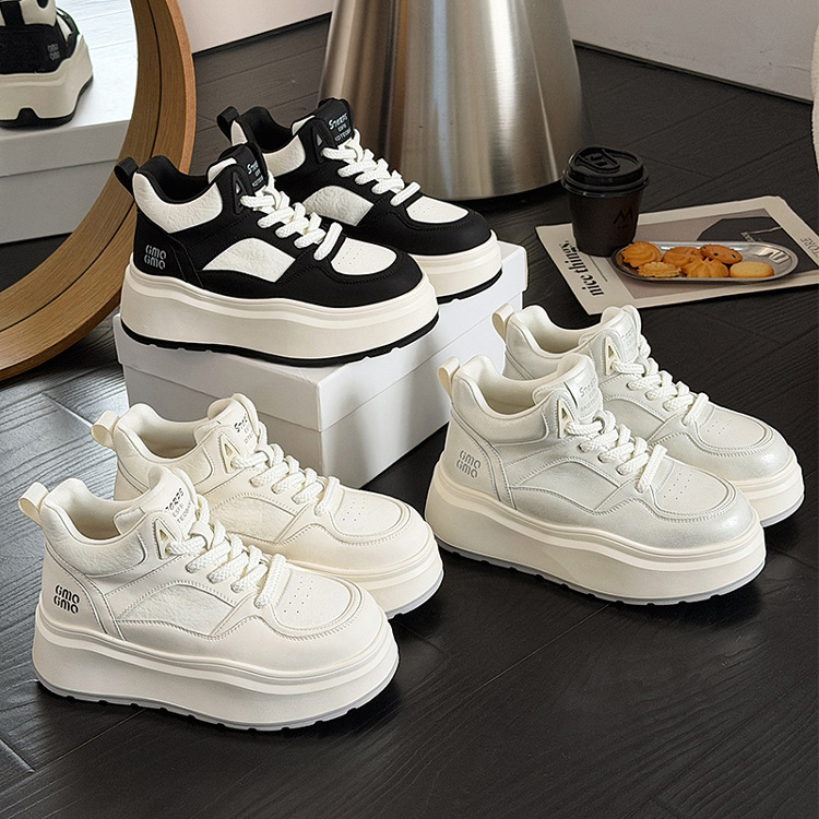 厚底真皮高帮鞋女2025冬季新款加绒保暖雪地靴轻便百搭增高休闲鞋