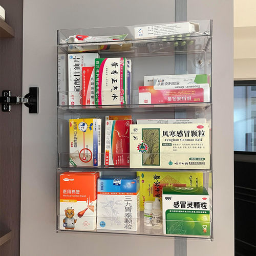 柜门药品收纳架家用常用药物收纳常备医药箱分层壁挂大容量置物柜