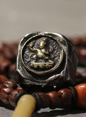 跋折罗VAJRA原创设计 金刚手菩萨擦擦纯银戒指 小众复古藏传22K金