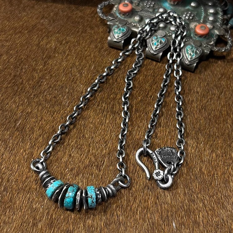 美国松石银锁骨太角链