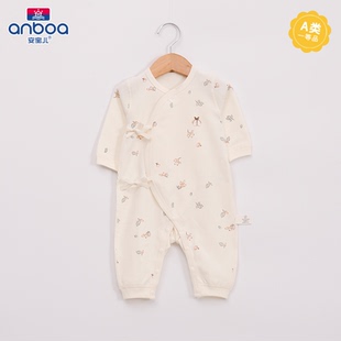 安宝儿新生儿蝴蝶哈衣婴幼儿春秋纯棉连体衣男女宝宝长袖无骨睡衣
