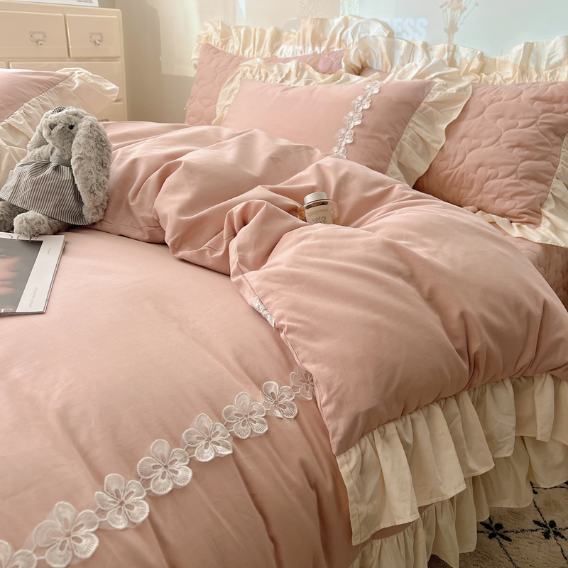 浪漫法式风全棉粉色高端四件套