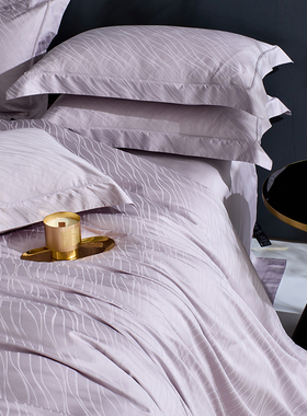 高级感轻奢主卧室天丝棉全棉四件套提花贡缎夏被套丝滑床单2m床品