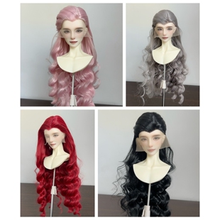 现货 .BJD 古风高温丝单尖卷发手织假发美人尖偏分毛坯