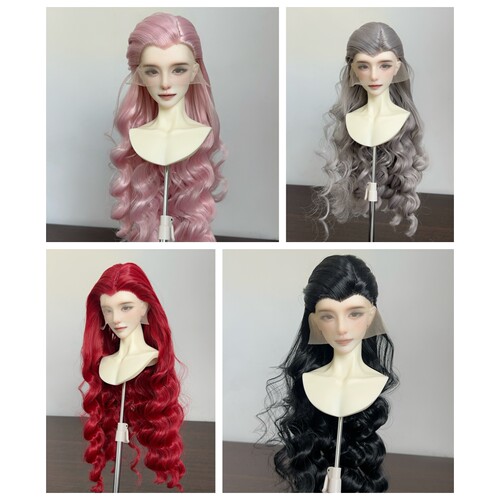 现货 .BJD 古风高温丝单尖卷发手织假发美人尖偏分毛坯
