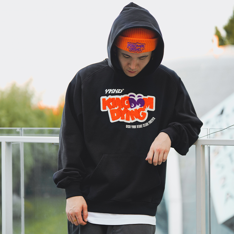 YKHD毛巾绣美式宽松连帽卫衣