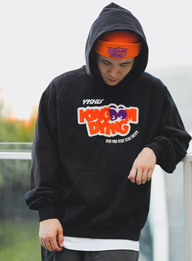 YKHD KD logo基础款毛巾绣连帽卫衣秋冬季美式插肩纯棉宽松帽衫