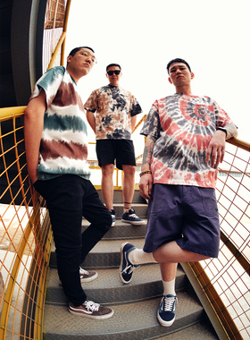 YKHD X CBS手工扎染短袖T恤男夏季宽松休闲渐变色纯棉半袖上衣女