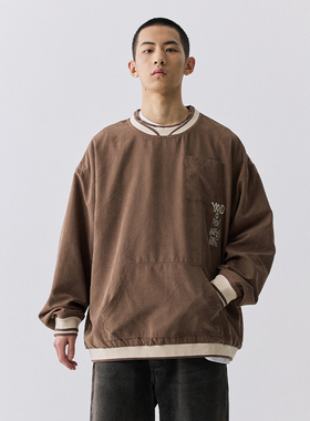 YKHD趣味刺绣美式宽松复古运动休闲街头风梭织潮牌卫衣外套男款