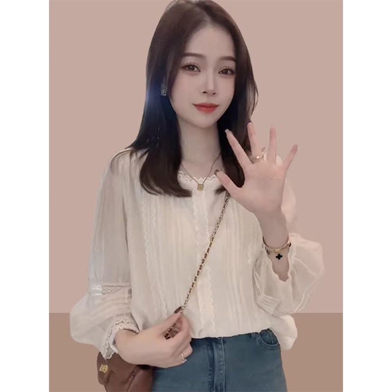 蕾丝花边长袖衬衫女士2026春秋季新款设计感灯笼袖高级感小衫上衣