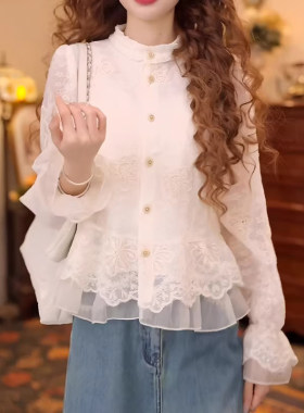 法式宫廷风蕾丝刺绣衬衫女