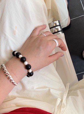黑玛瑙白珊瑚手链原创女