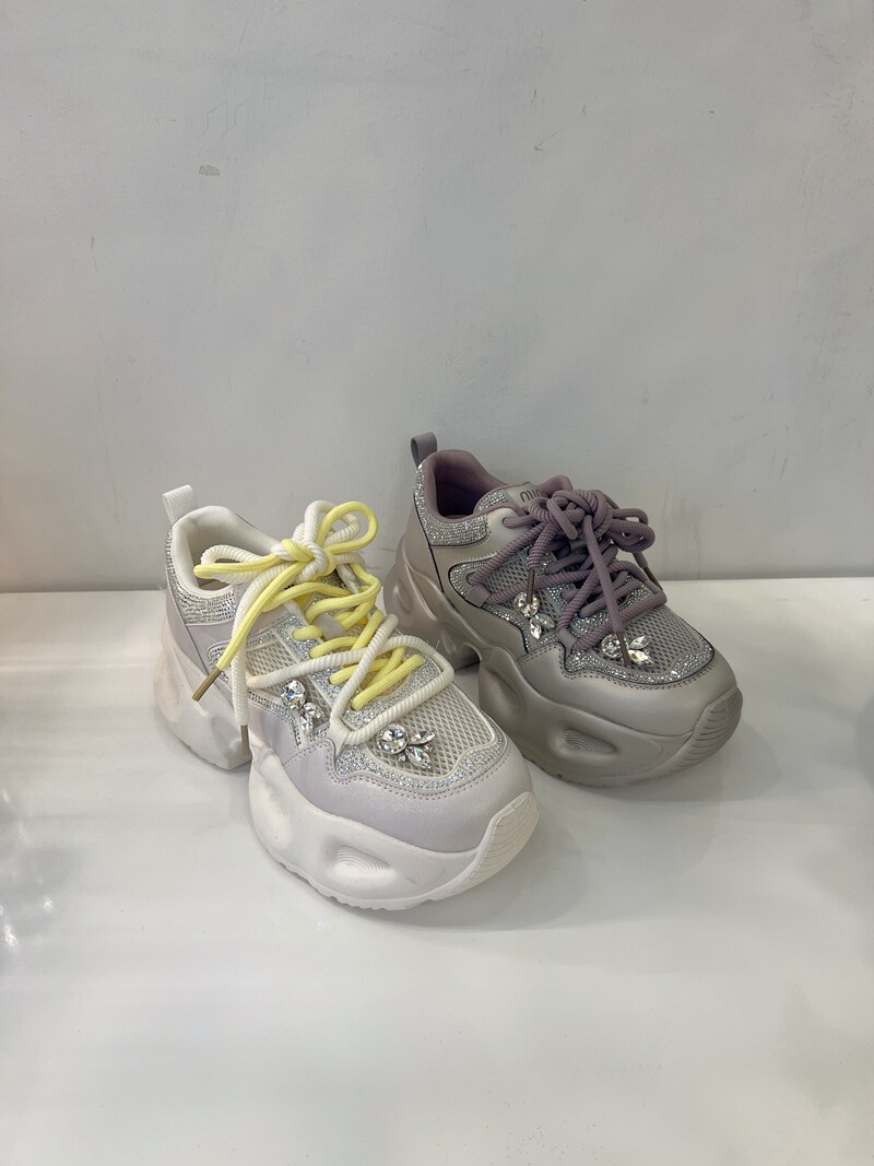 美拉女鞋ML010水钻网面休闲鞋2025春款超轻厚底增高小个子老爹鞋