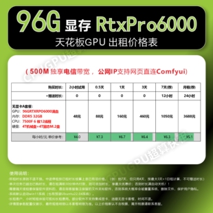 RTXRPO6000 96G显卡出租AI搭建远程电脑出租渲染算力深度制图GPU