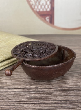 古玩杂项旧藏老紫檀木雕刻龙纹扇