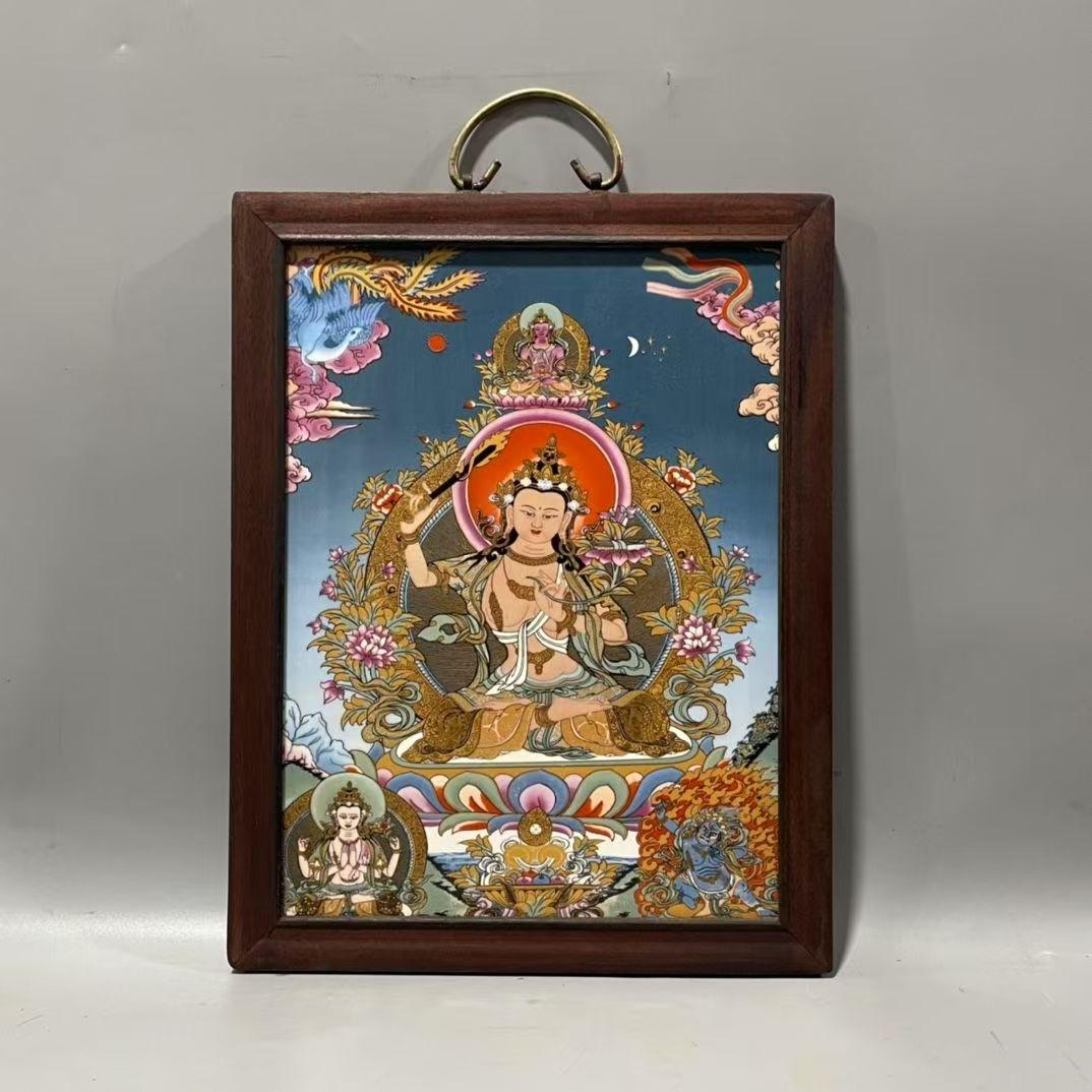 唐卡仿古37x29cm文殊菩萨客厅