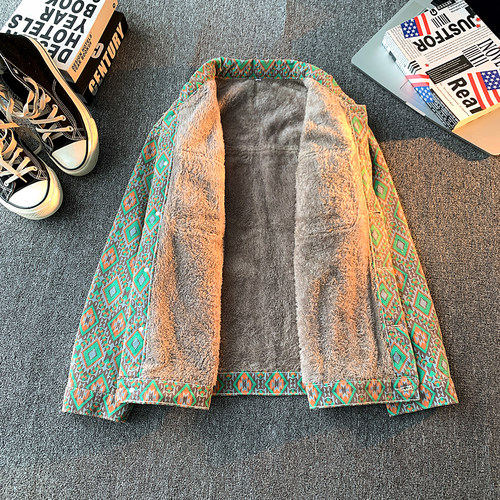 冬季宽松加绒加厚印花牛仔夹克