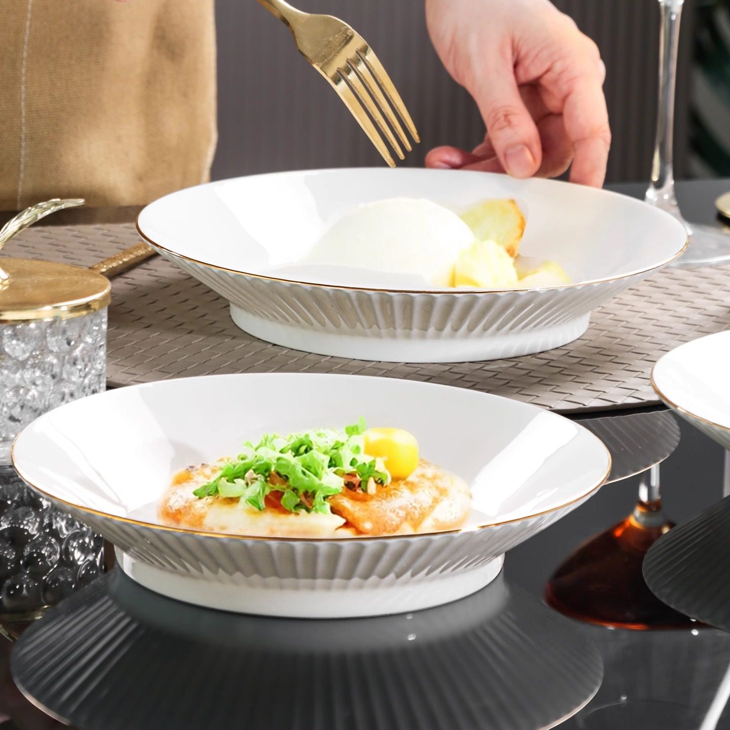 贝壳斗笠盘高档金边大号菜盘餐具轻奢家用银耳羹陶瓷高级感深盘,餐饮具,盘,淘宝优惠券,粉丝福利购,淘宝优惠卷