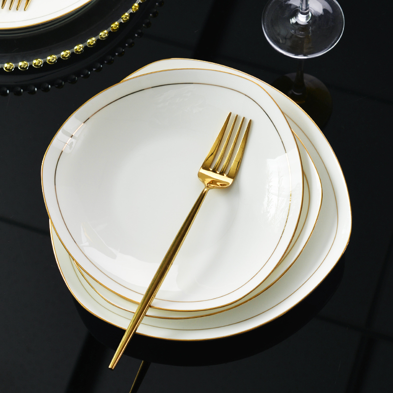 瓷器家用纯白描金三角汤盘