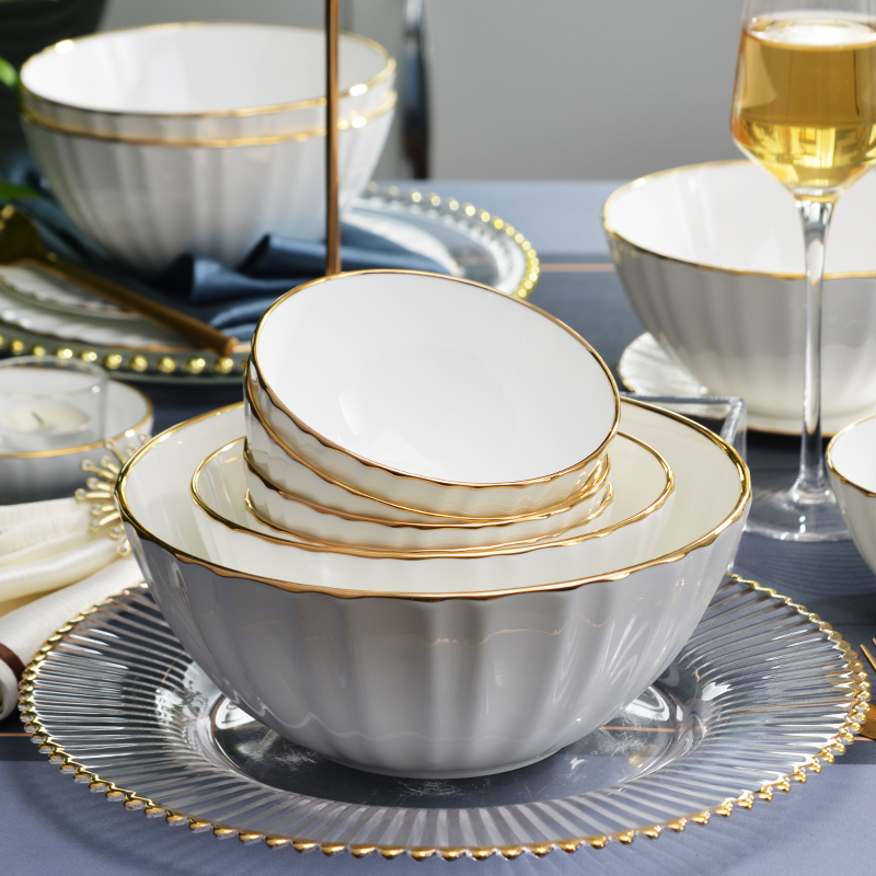 家用轻奢金边骨瓷餐具碗