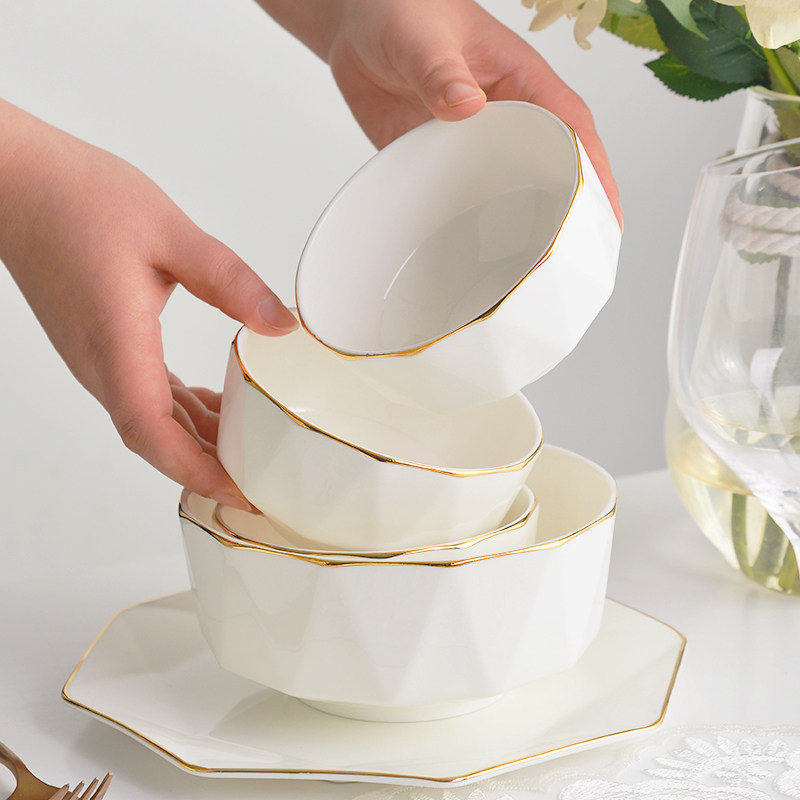 骨瓷餐具轻奢金边米饭碗