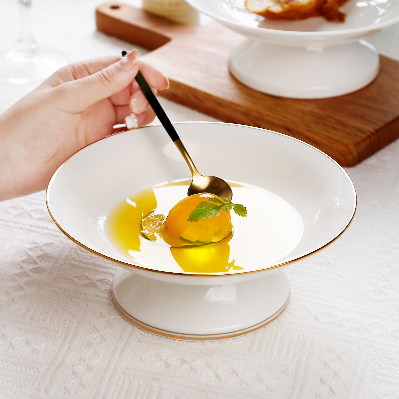 轻奢金边水果盘客r厅家用骨瓷高脚零食糕点盘茶点盘,餐饮具,盘,淘宝优惠券,粉丝福利购,淘宝优惠卷