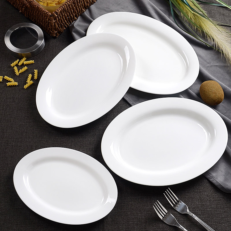 Pure white bone china individual family dish fish plate steamed fish plate