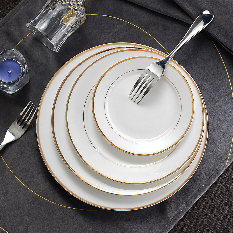 Bone china tableware set creative ceramic round steak plate
