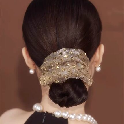经典格子大肠发圈女2026新款时尚精致双层欧根纱发绳头花头饰发饰