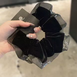 复古黑色毛绒发圈女高级感丸子头丝绒扎头皮筋女头绳头花头饰发饰