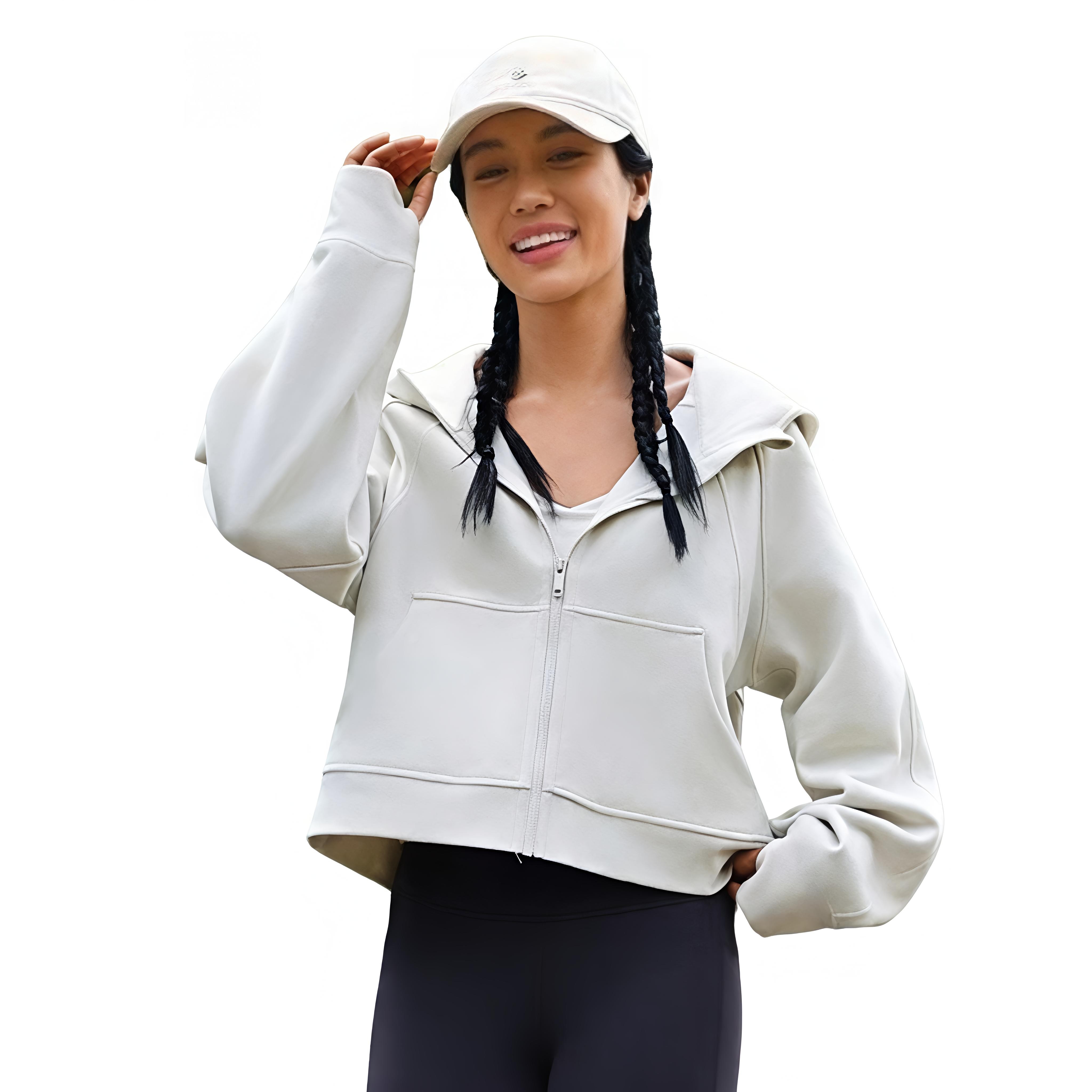 yuyuanna女士连帽薄绒加绒全拉链宽松开衫卫衣保暖休闲外套时尚