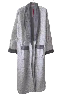 升派男士睡袍珊瑚绒经典灰色暗花纹柔软亲肤中长款浴袍简约提花