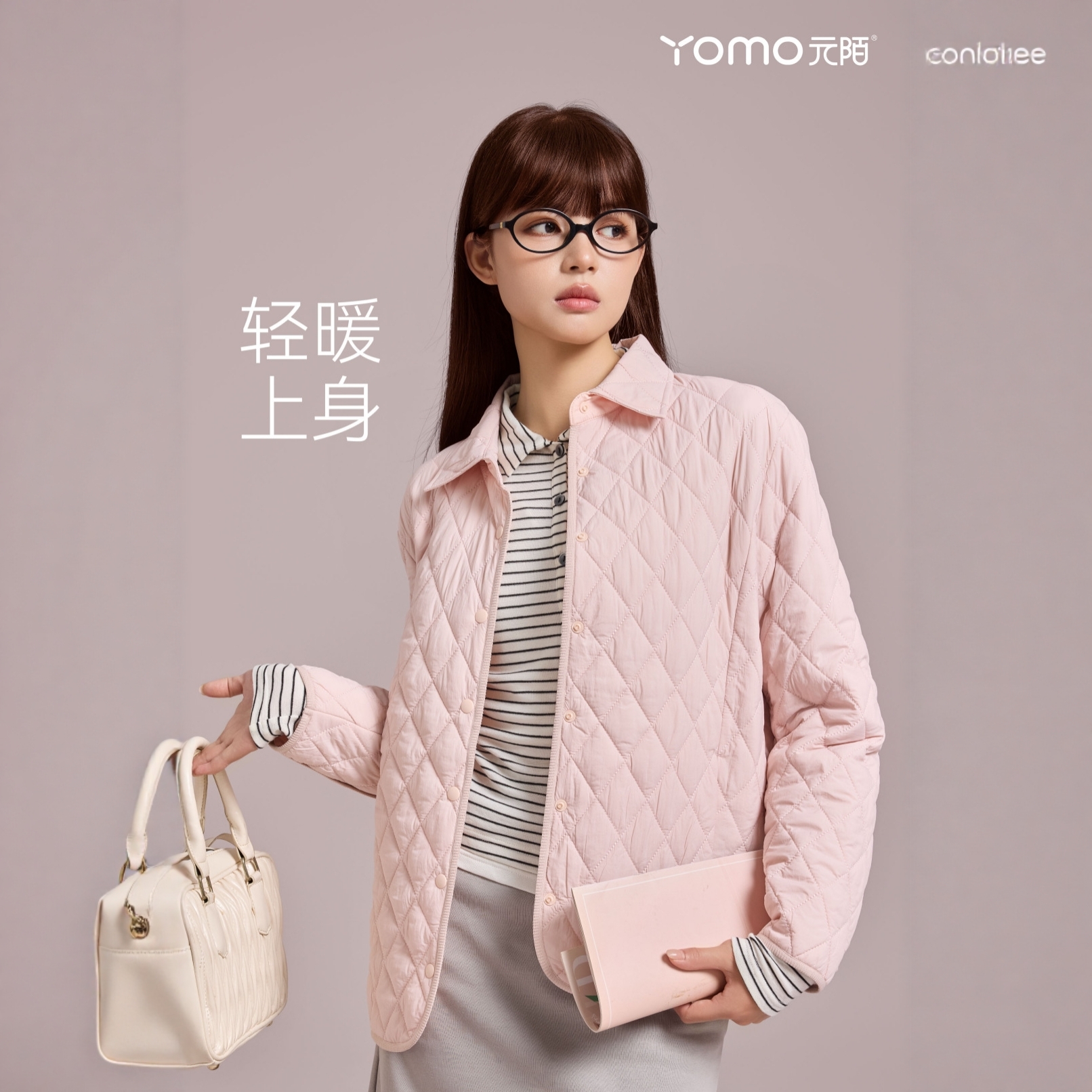 元陌菱形格翻领羊毛外套女款秋冬新款轻暖薄百搭防水防风防寒棉衣